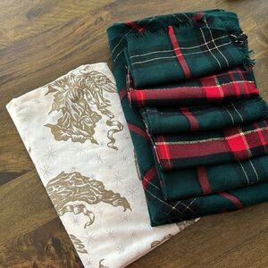 60” Round Holiday Tablecloths Angels Tartan Plaid Napkins